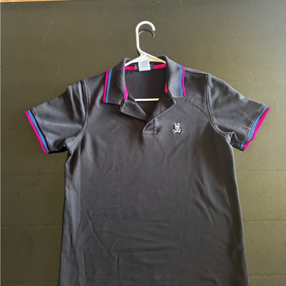 Psycho Bunny Polo in Black with Pink and Blue Trim